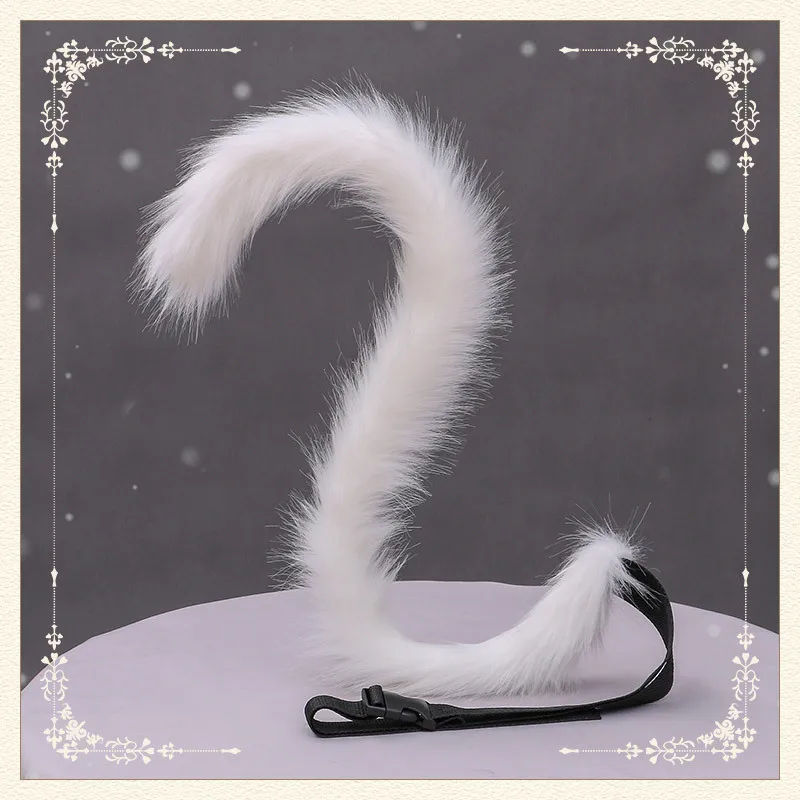 80cm Long Plush Cat Tail Cosplay Costume Accessories JK Girl Lolita Furry Animal Tail Fursuit Party Halloween Cosplay Props