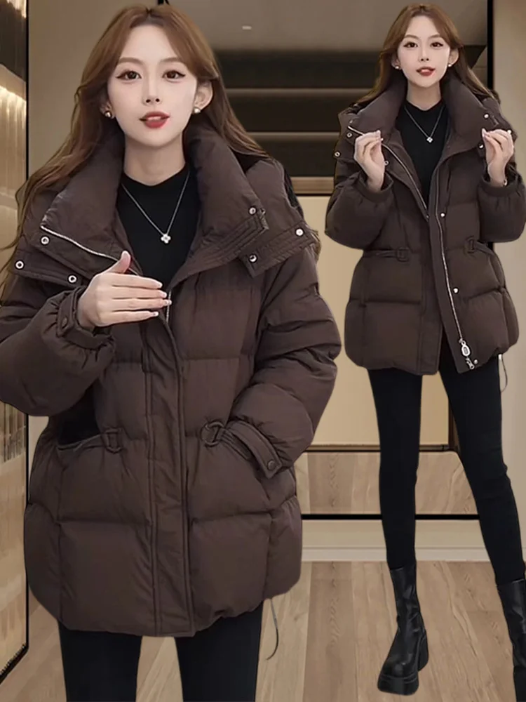 

Faionable Thiened Warmth Women's Casual Hooded down Cotton Jaet Outerwear Sli Winter Trend Zipper Closure Long ...