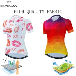KEYIYUAN Women Cycling Jersey Outdoor MTB Sports Wear Summer Short Sleeve Bicycle Shirt Racing Bike Tops Maillot Cyclisme Femme