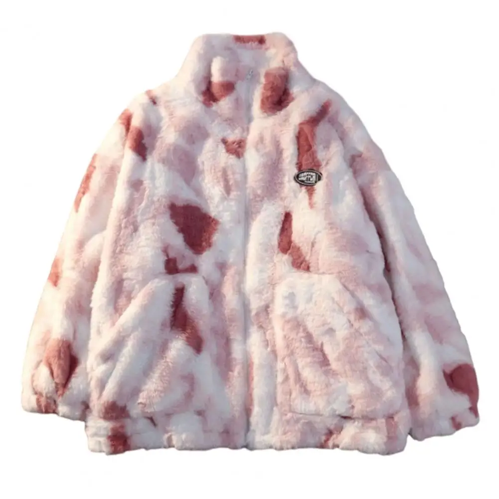 Abrigo grueso de felpa con cuello levantado para mujer, chaqueta de protección para el cuello, resistente al viento y al frío, Tie-dye, Invierno