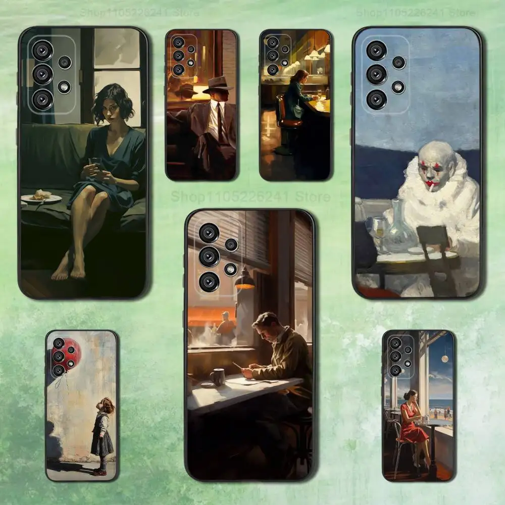 Etui na telefon Art E-Edward H-Hoppers do Samsung Galaxy A73,31,32,72,41,53,52,71,22,5G,Note,J7,8,9 Miękki czarny silikonowy pokrowiec