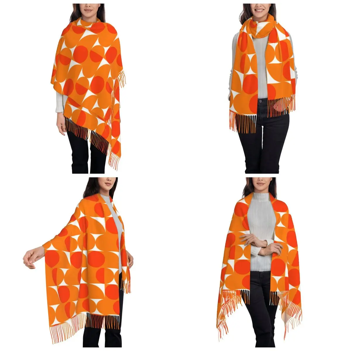 Orange Bauhau Scarf Tassel Scarves Women Soft Warm Shawls and Wraps Long Fall Winter Shawl Wrap
