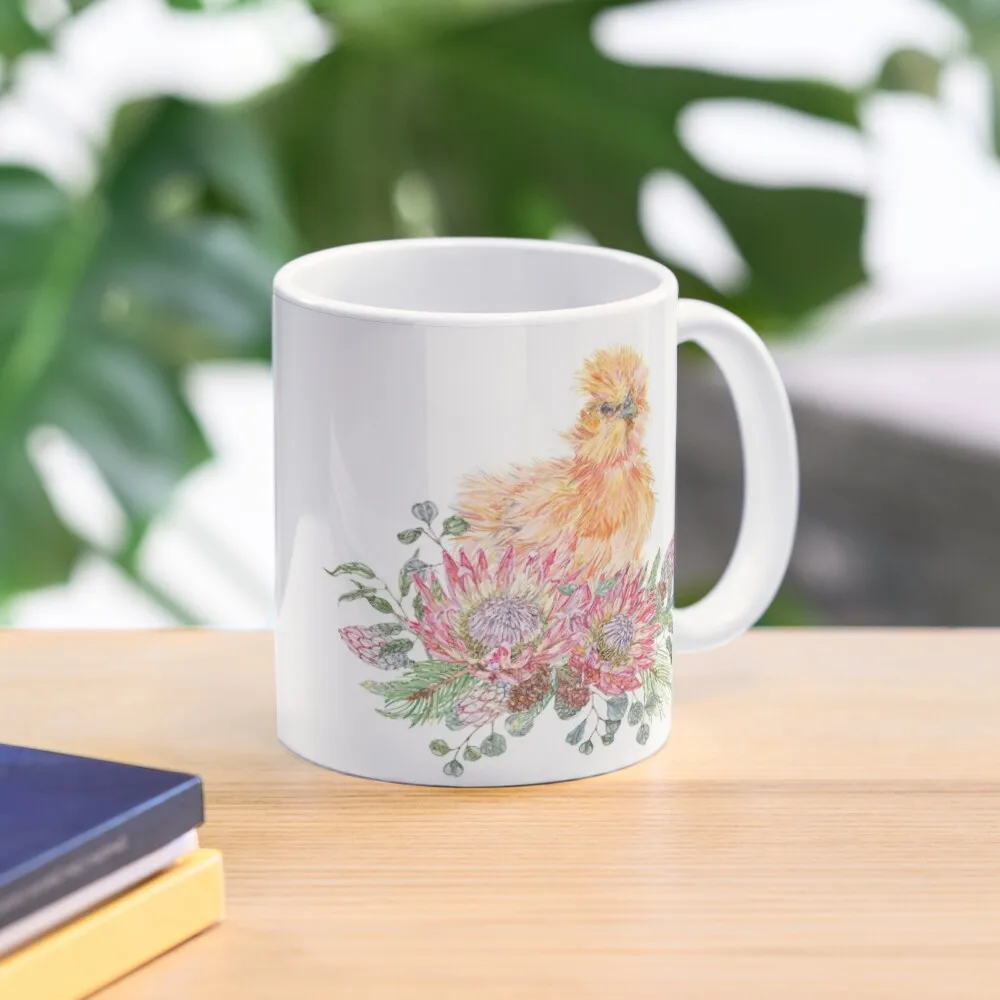 

Watercolor Silkie Chicken with Festive Flora Coffee Mug Anime Mug Coffee Mugs