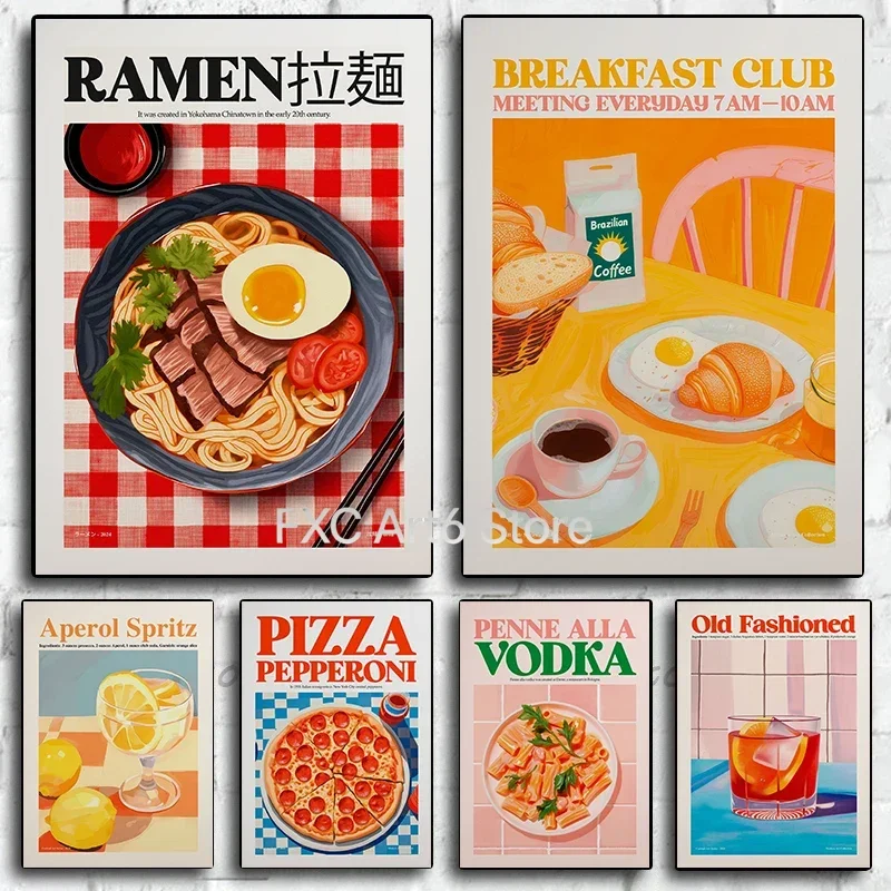 1PCS Frameless Aperol Spritz Breakfast Coffee Pizza Lover Ramen Food Poster Print Wall Art Pictures Canvas Painting Living Room