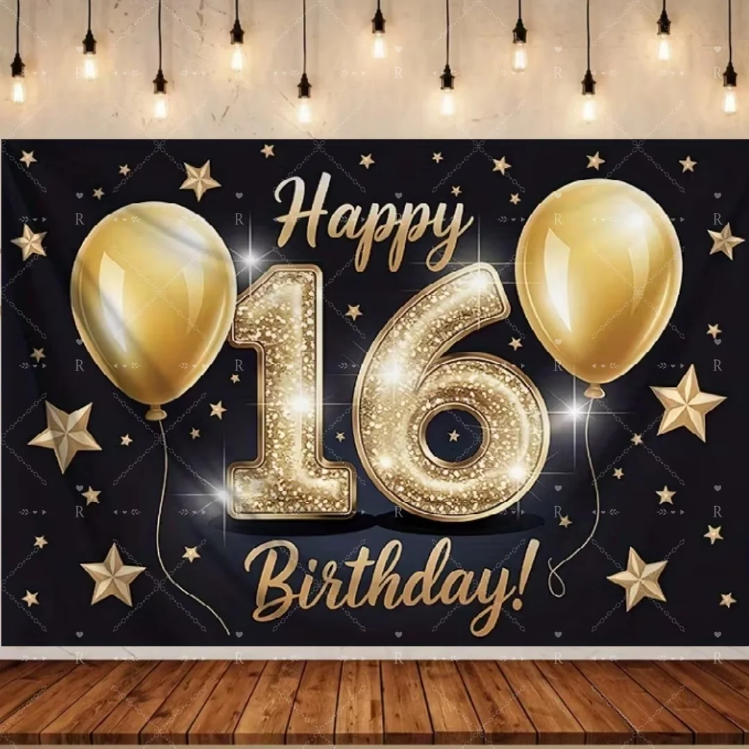 Hintergrund zum 16. Geburtstag, rosa Glitzer-Ballon-Hintergrund, Mädchen, Jungen, Geburtstagsparty-Dekoration, Banner, Porträt, Foto-Requisiten – Detail 5
