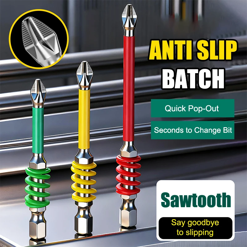 

PH2 Driver Screw 1/4'' Hex Shank Drill Bits, Anti-Slip 65/70/90/150mm Magnetic Phillips Bit with Spring, Set of 2