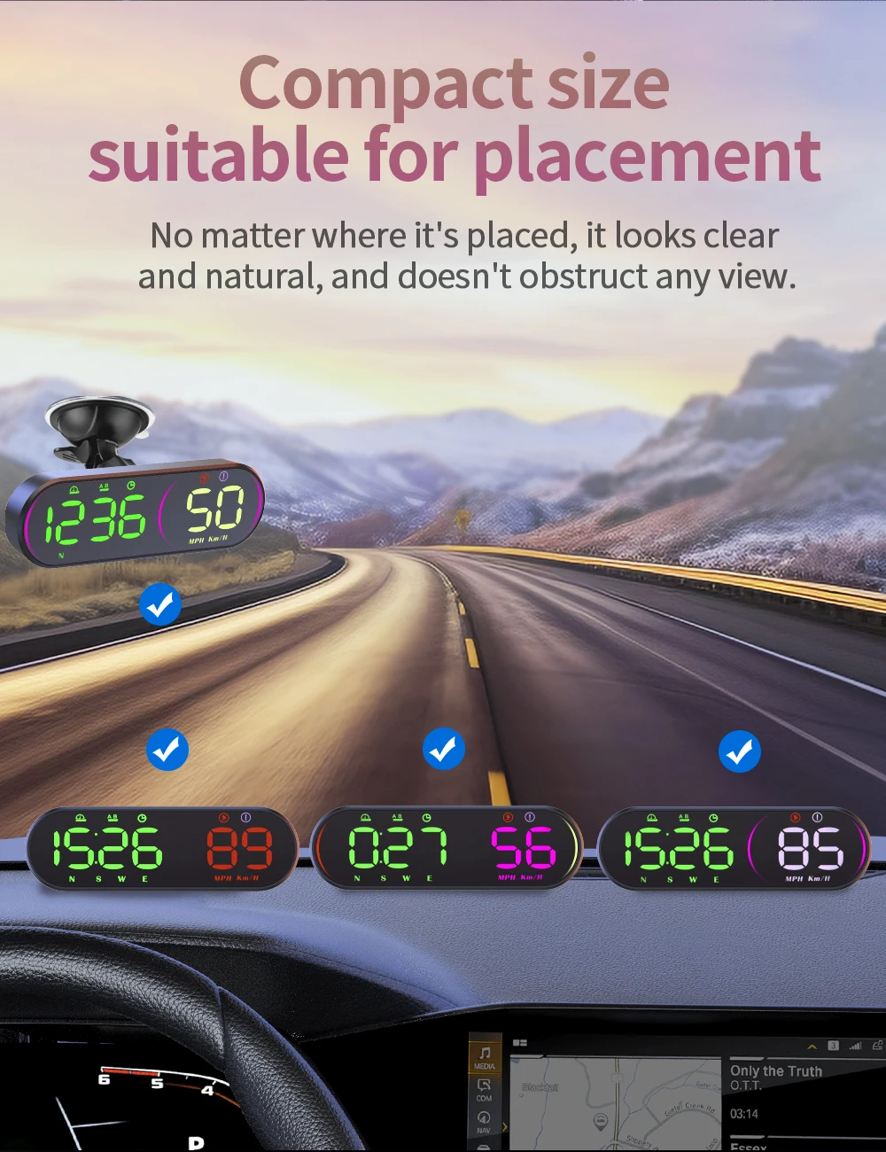 G26 Head-up-Display (HUD) Auto-GPS-LED-Smart-Digital-Tachometer KM/H MPH Übergeschwindigkeitswarnung für LKW SUV Motorrad Zubehör – Detail 5