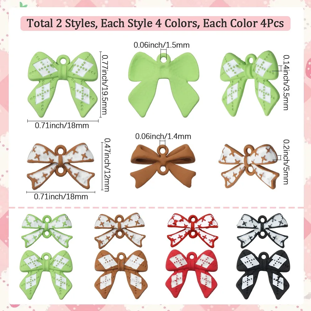 

Bowknot 32Pcs 8 Styles Alloy Pendants Connector Charms Findings Kits Mixed Color 12~18x18~19.5x3.5~5mm Hole: 1.4~1.5mm