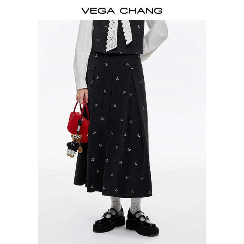 

Vega Chang новая зимняя женская шерстяная универсальная юбка с вышивкой в корейском стиле