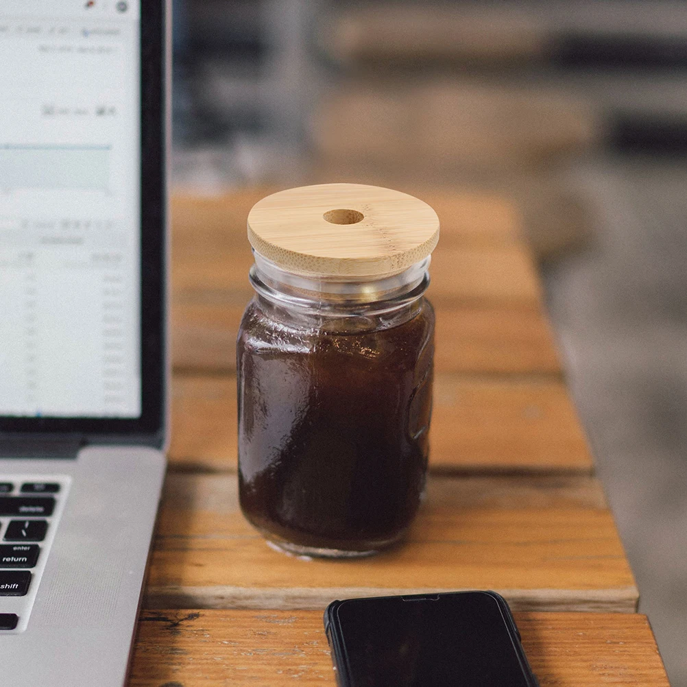 

2pcs Bamboo Lid For Jar Premium Storage Jar Lid Smooth Rubber Sealing Gasket Leakproof Sauce Juice Bottle Cover Glass Container