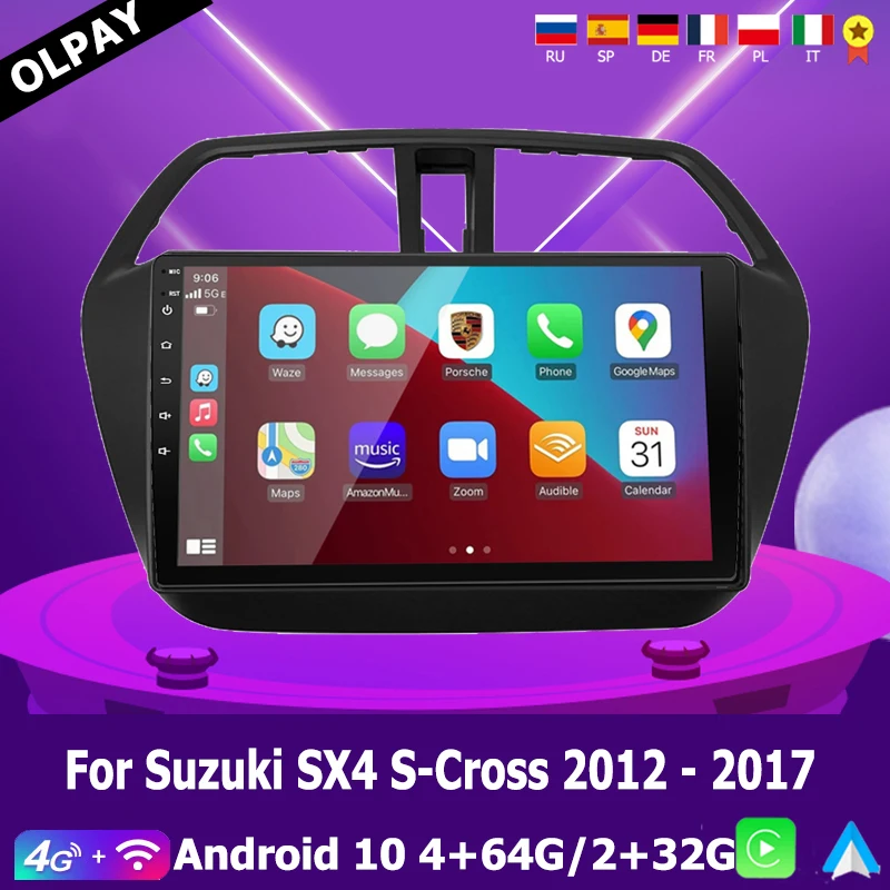 Radio con GPS para coche, reproductor Multimedia con android, 2 din, estéreo, inalámbrico, Carplay, WIFI, para Suzuki SX4 s-cross 2012 - 2017 2014