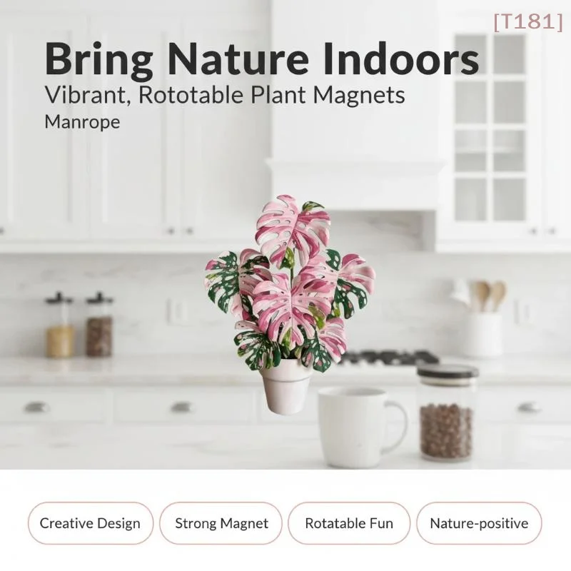 [E] Rotatable Mini Artificial Plant Fridge Magnets Realistic Leaf Design For Home Kitchen Office Decor