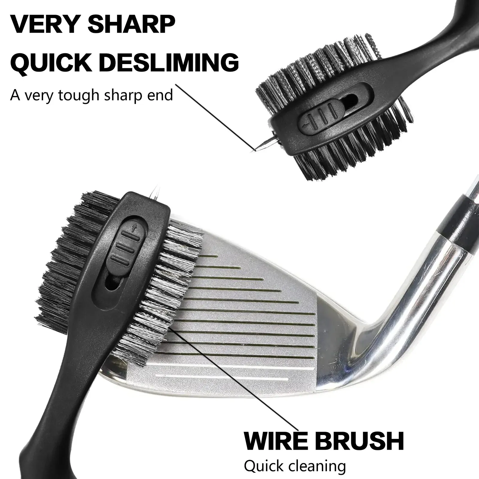 Golf Club Cleaner Brush Oversized Head with Retractable Zip-Line Clip,Double Sided Brush with Spike for Cleaning Groove Shoes