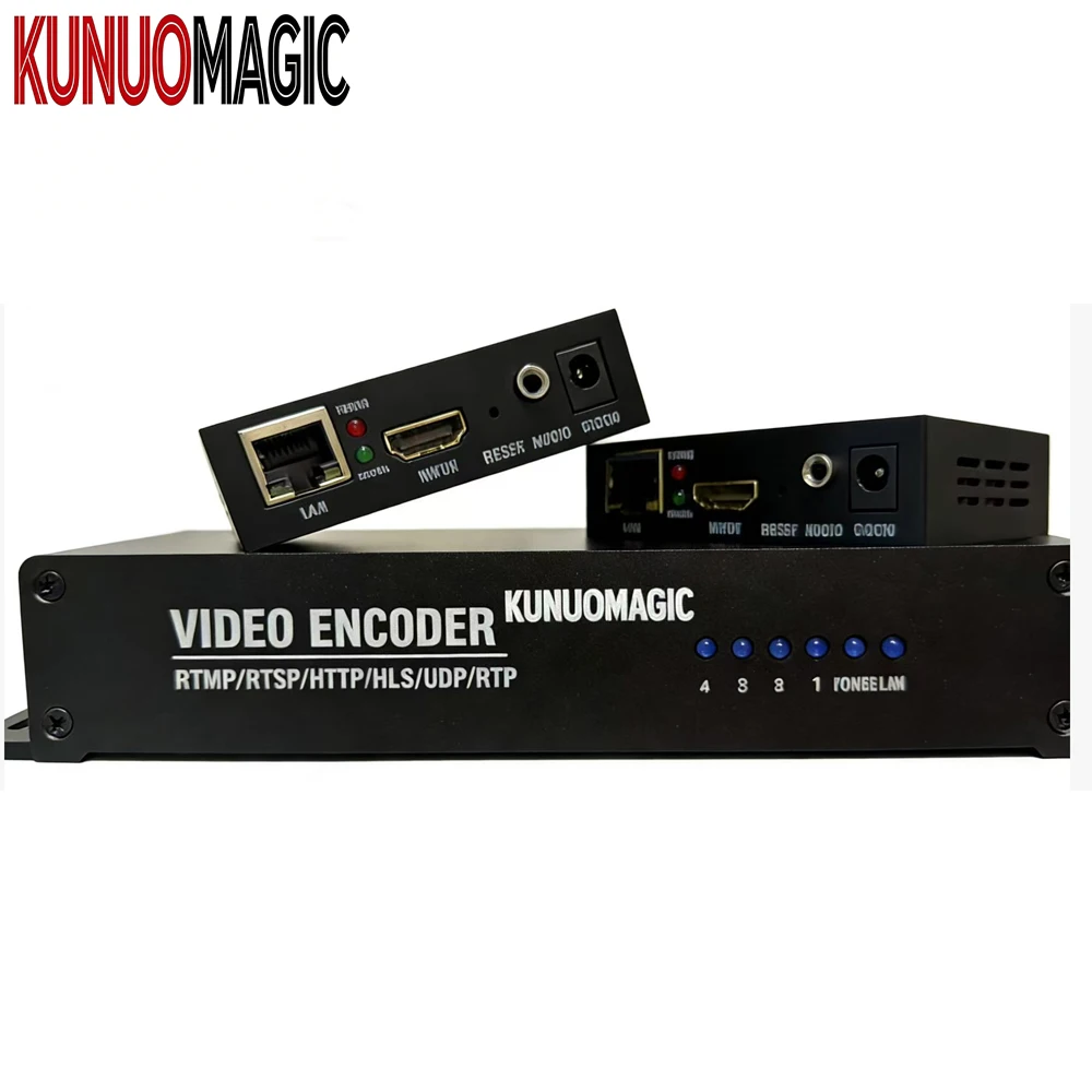 KUNUOMAGIC 4 Port HD Encoder H.264 1080p60 HD to SRT RTMP RTSP UDP HLS Streaming Metal OSD Settings Multi-Protocol Low Bitrate