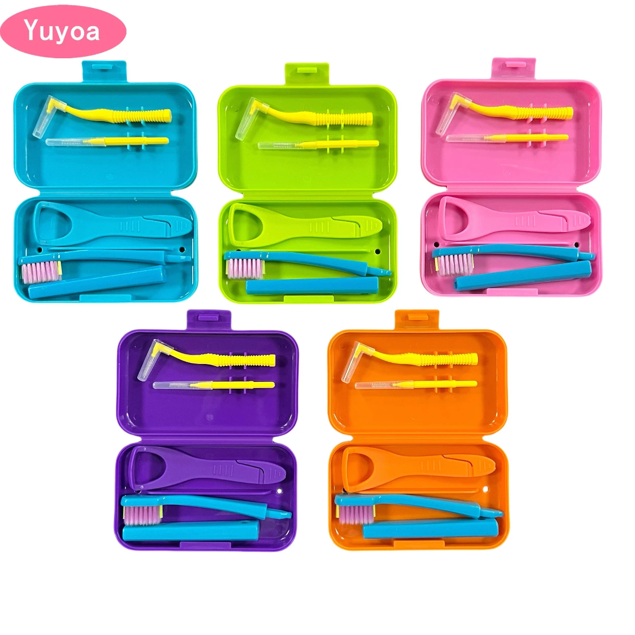 20sets Portable Toothbrush Box Interdental Brush Tongue Scraper Teeth Whitening Travel Toothbrush Orthodontic Oral Hygiene Tools