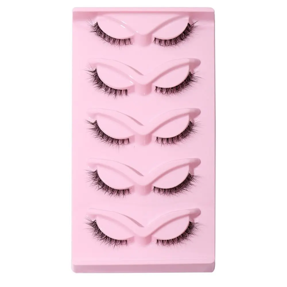 5 Pair 3D L Curl False Eyelashes Eye Tail Lengthening Full Strip Cat Eye Fake Lashes Long Winged Clear Stem Faux Mink Lashes