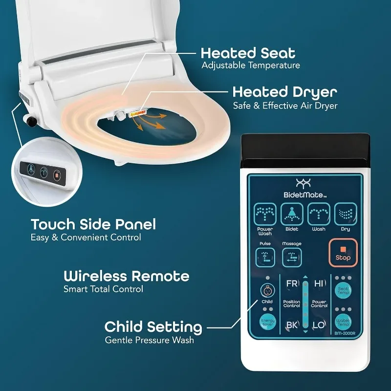 home.2000 Series Electric Bidet Heated Smart Toilet Seat with Unlimited Heated Water, Wireless Remote, Deodorizer