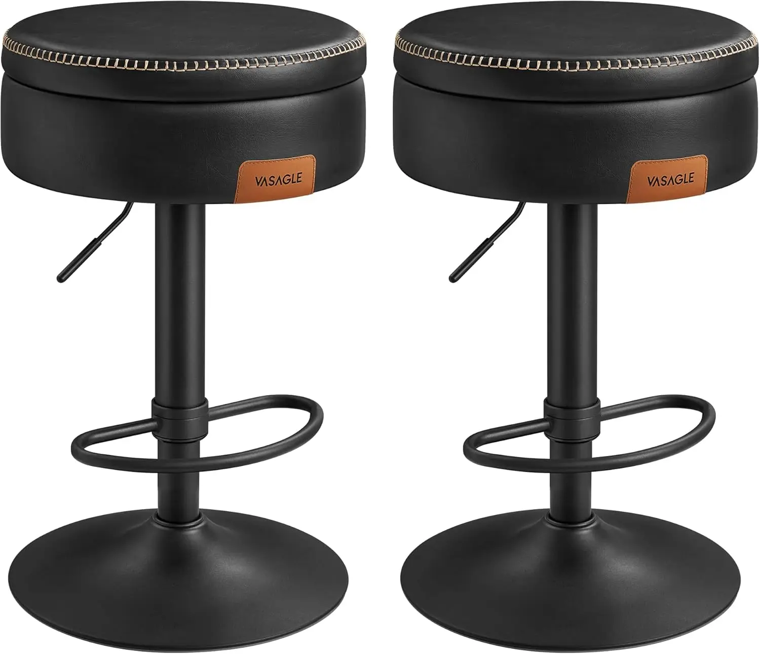 Collection - 360° Swivel Bar Stools Set of 2, Height Adjustable Barstools with Storage, Synthetic Leather with Stitching, Mid-Ce