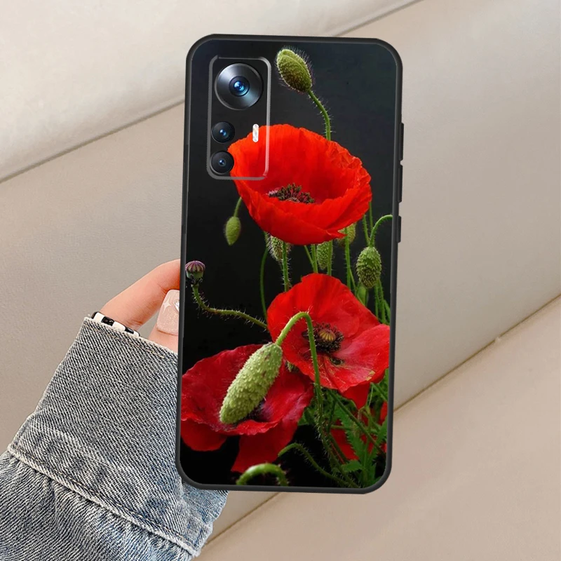 Red Corn Poppy Flower Cover Case For Xiaomi 13 12 Lite 12X 11T 12T Pro POCO F5 X3 X5 Pro X4 F4 GT F3 M5s M6 Pro