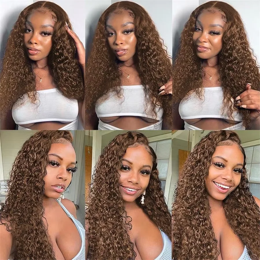 30 40 Inch Deep Curly Wigs Human Hair Chocolate Brown 13x4 13x6 Hd Lace Frontal Wig Colored Water Wave Lace Front Wig for Women