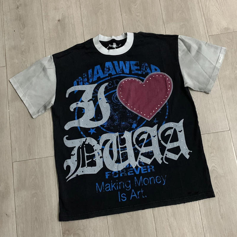 American Streetwear Trend DUAA T-shirt New High Quality Fully Printed Pattern Casual Loose Short Sleeve Tshirt