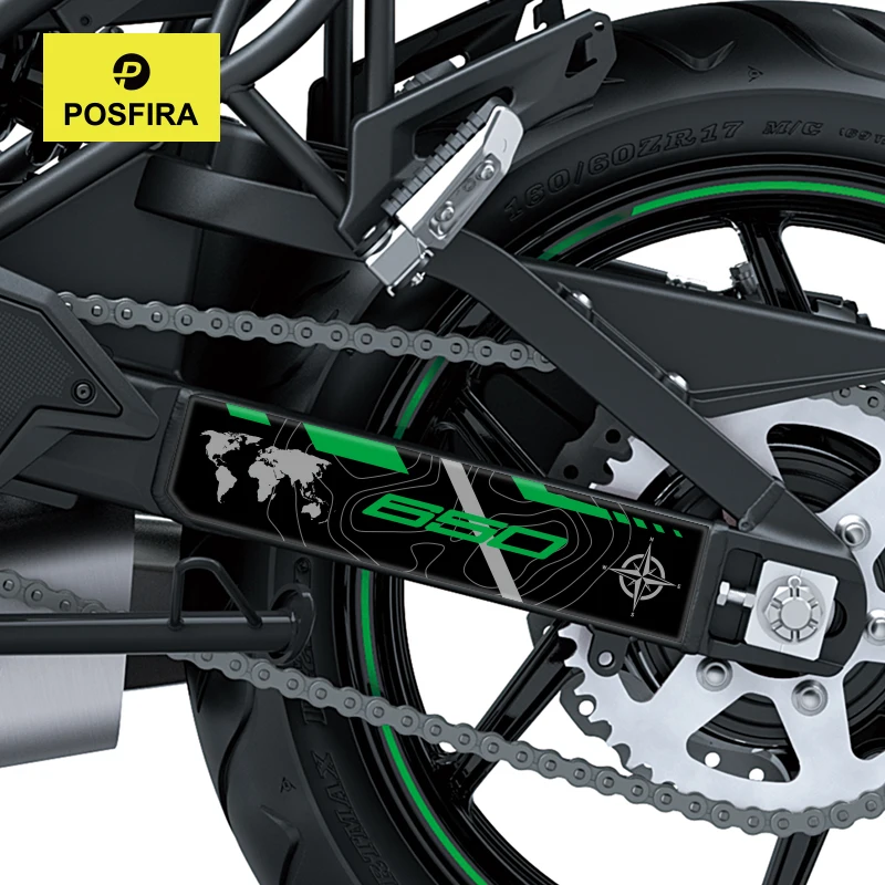 POSFIRA Motorcycle Left Swingarm Sticker 3D Resin Decals for Kawasaki Versys 650 2020-2026 2025 2024 2023 2022 2021 Accessories