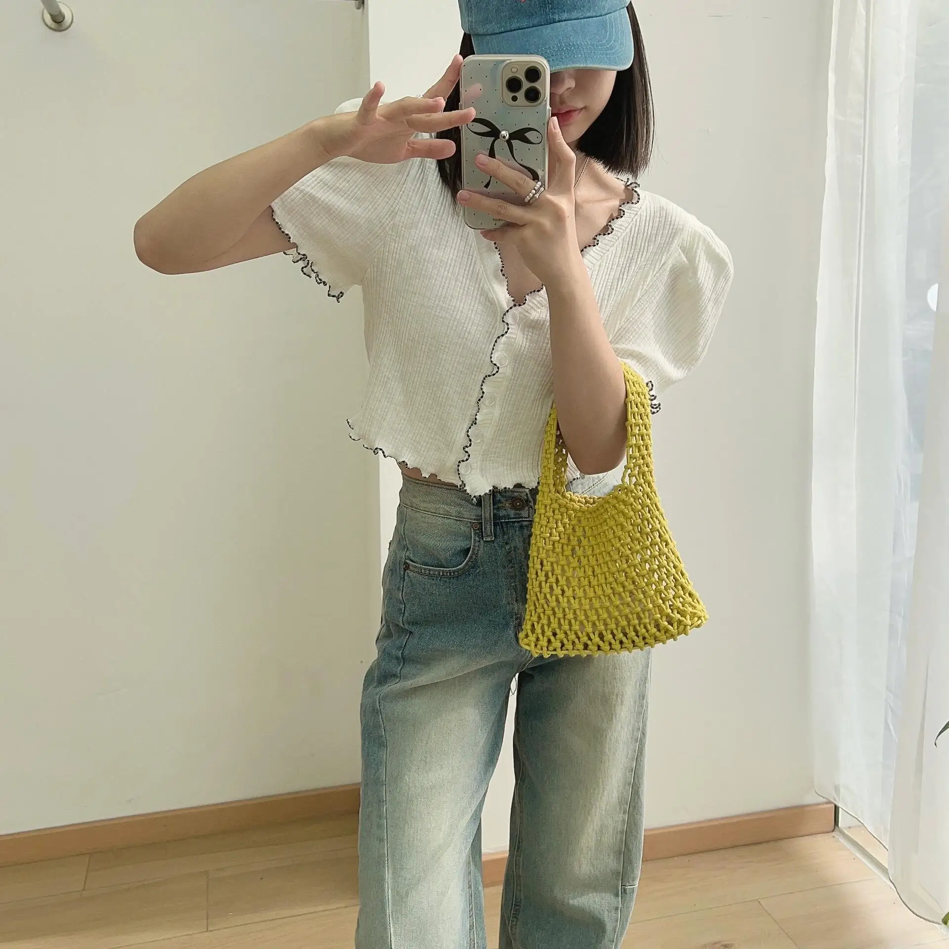 

Handwoven Cotton Rope Beach Bag Single oulder Handbag Summer 2024 New Sle Korean Sle Soft Polyester Buet ape