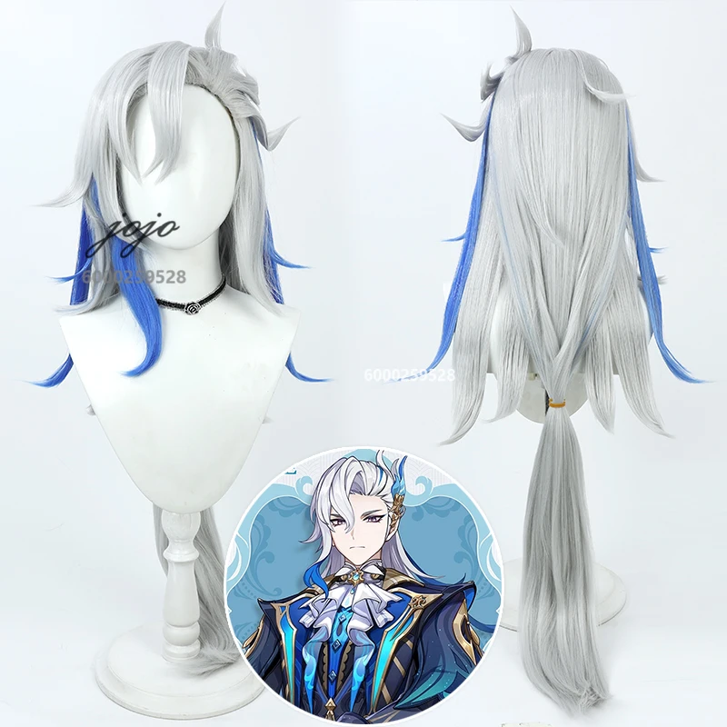 

Genshin Impact Neuvillette Cosplay Wig Silvery White Highlights with Long Blue Hair Heat Resistant Synthetic Hair Christmas Wig