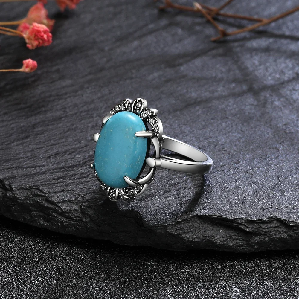 Vintage 10*14MM Natural Turquoise Lapis Lazuli Ring S925 Silver Rings for Women Moonstone Labradorite Jewelry Wholesale