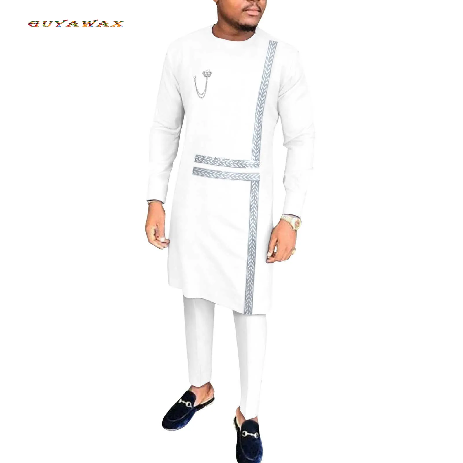 

New Fashion African Men Clothing Kaftan Shirt and Down 2 Piece Suit Family African Wear Plus Size Outfits for Evening Wedding