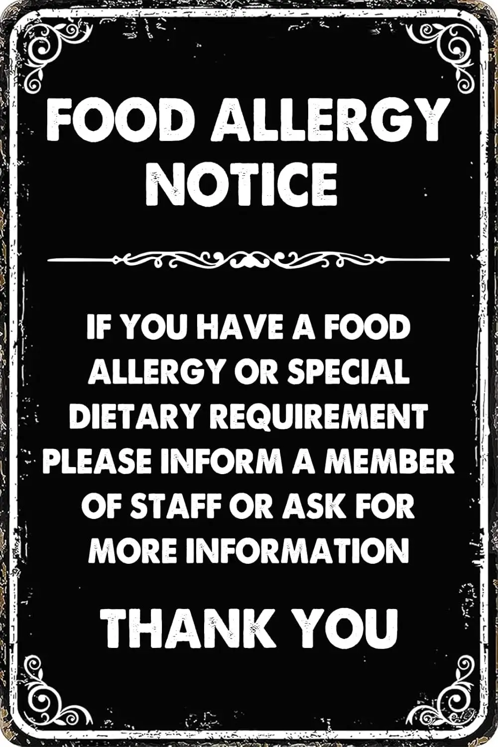 Food Truck Accessories Metal Tin Signs Vintage Food Allergy Safety Notice If You Have A Food Allergy Or Special Dietary Req sign