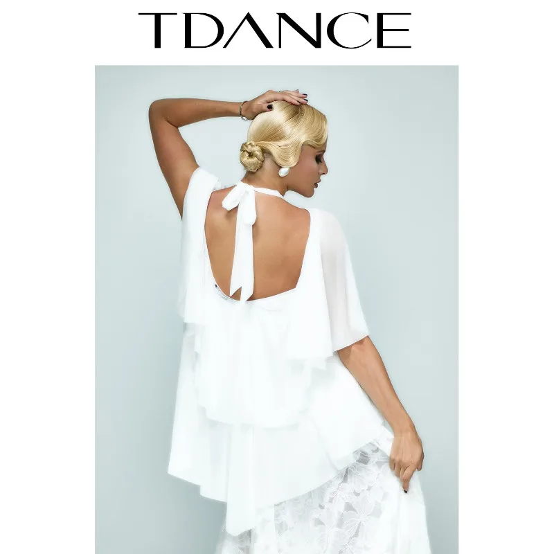 Danza moderna da donna TDANCE personalizzata [Muta in materiale di filato con giunture lunghe davanti corte e posteriori] Abito da pratica con senso del design