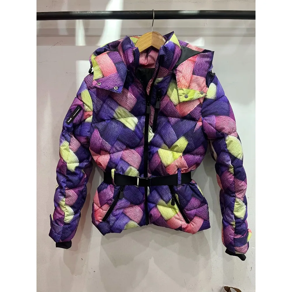 High Collar Wind Protection Zippered Jacket for Women Winter Sporty Outwear Stylish Women Multicolored Parka with Removable Hood