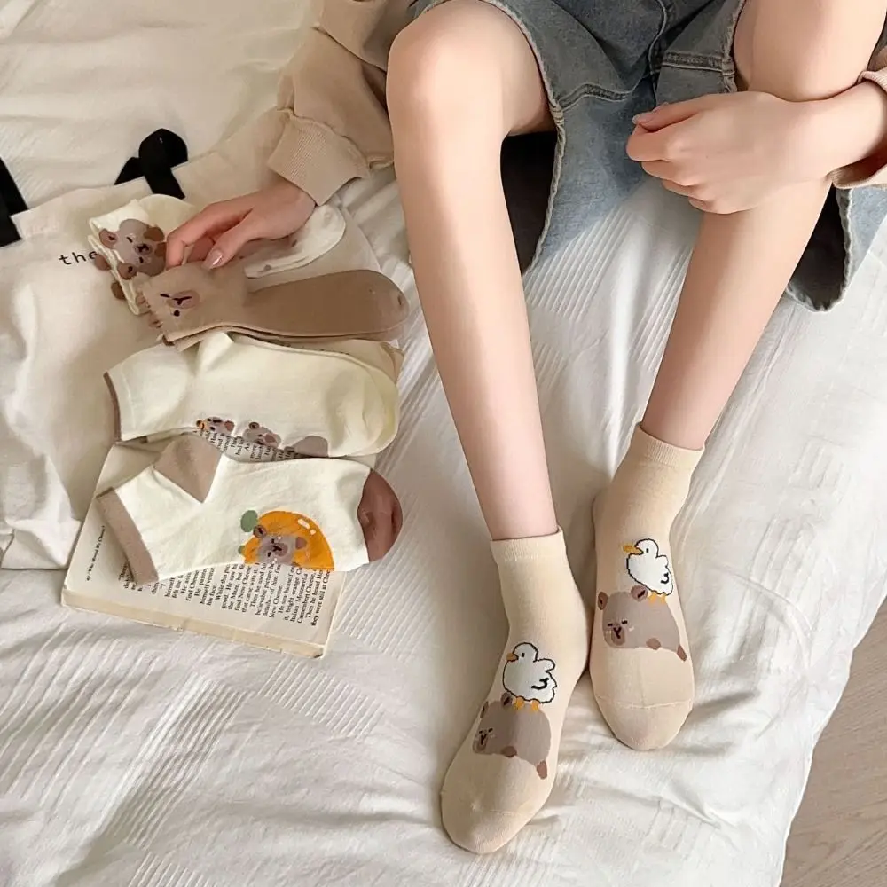 Breathable Cotton Capybara Socks Soft Cartoon Mid-tube Socks Japanese Coffee Casual Hosiery Outdoor