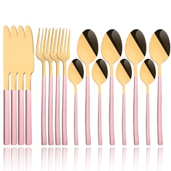 4People Pink Gold Dinnerware Set Stainless Steel Cutlery Set Knife Fork Tea Spoon Dinner Set Kitchen Tableware Silverware Set