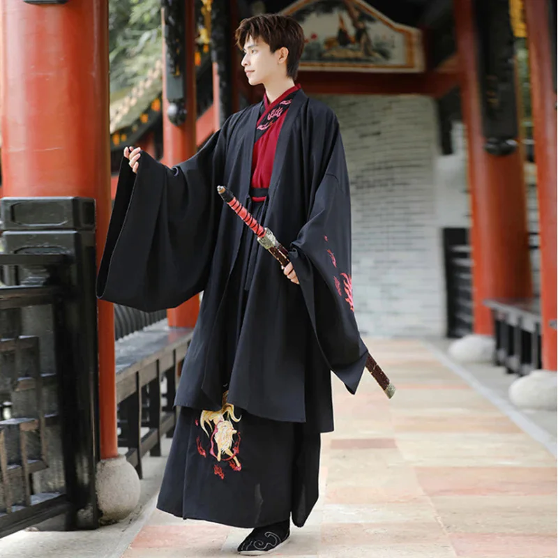 Large size 5XL ancient Chinese Hanfu men Halloween cosplay costume party dress Hanfu Black & Red outfit for men plus size 4XL