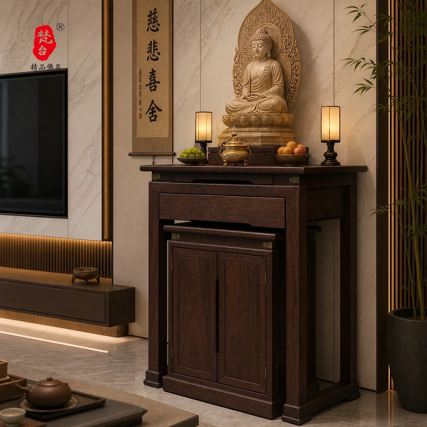 O17-fg-a Table incense table Home living room  Fotai incense Modern simple solid wood tribute  New Chinese table cabinet