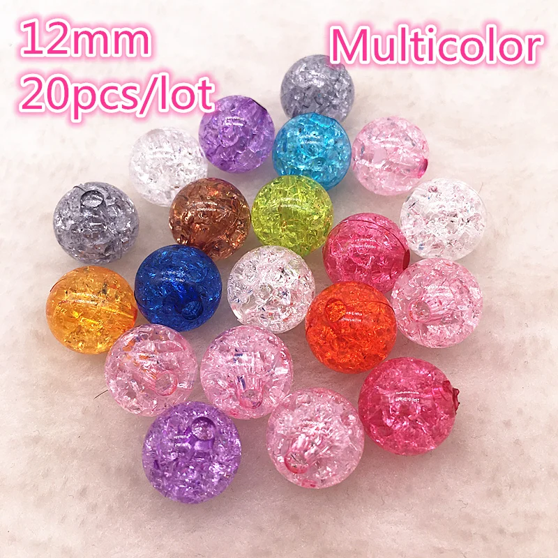 20pcs 12mm Multicolor Round Acrylic Crackle Bead Loose Spacer Beads For Necklaces Bracelets Jewelry Making