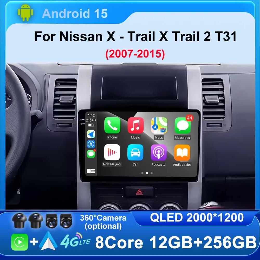 Android15 for Nissan X-Trail 2 T31 2007 - 2015 2K QLED CarPlay Auto Car GPS Radio Multimedia Video Player BT Stereo Head Unit
