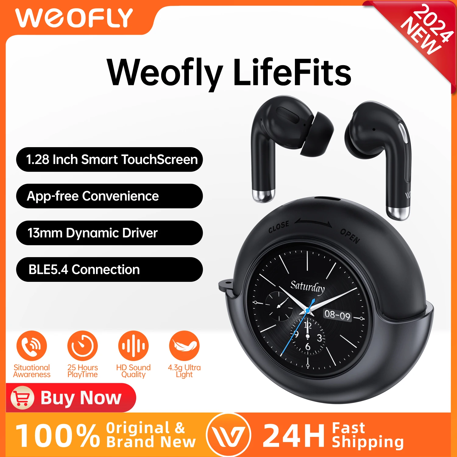 

Weofly LifeFits Wireless Earbuds Bluetooth 5.4 Headphones With Intelligent Touch Screen 30H Playtime In Ear Earbuds 13mm driver
