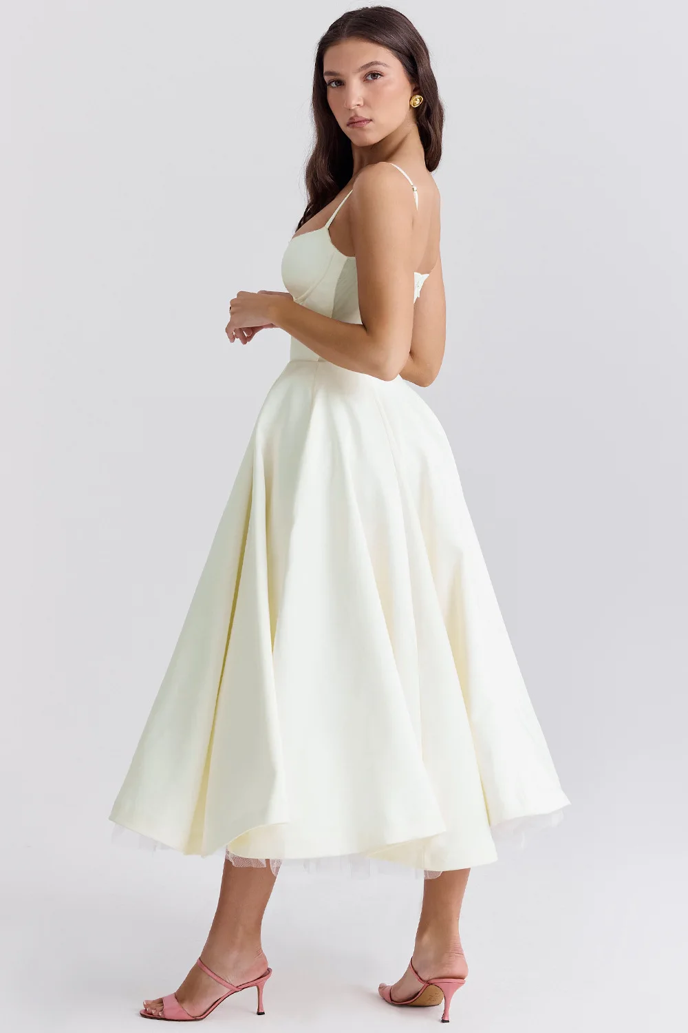 Prom Dresses Women\'s Sweetheart Birthday Party Dress Light Blue Midi Dress For Prom Party Beige Color Milksmaid Dress
