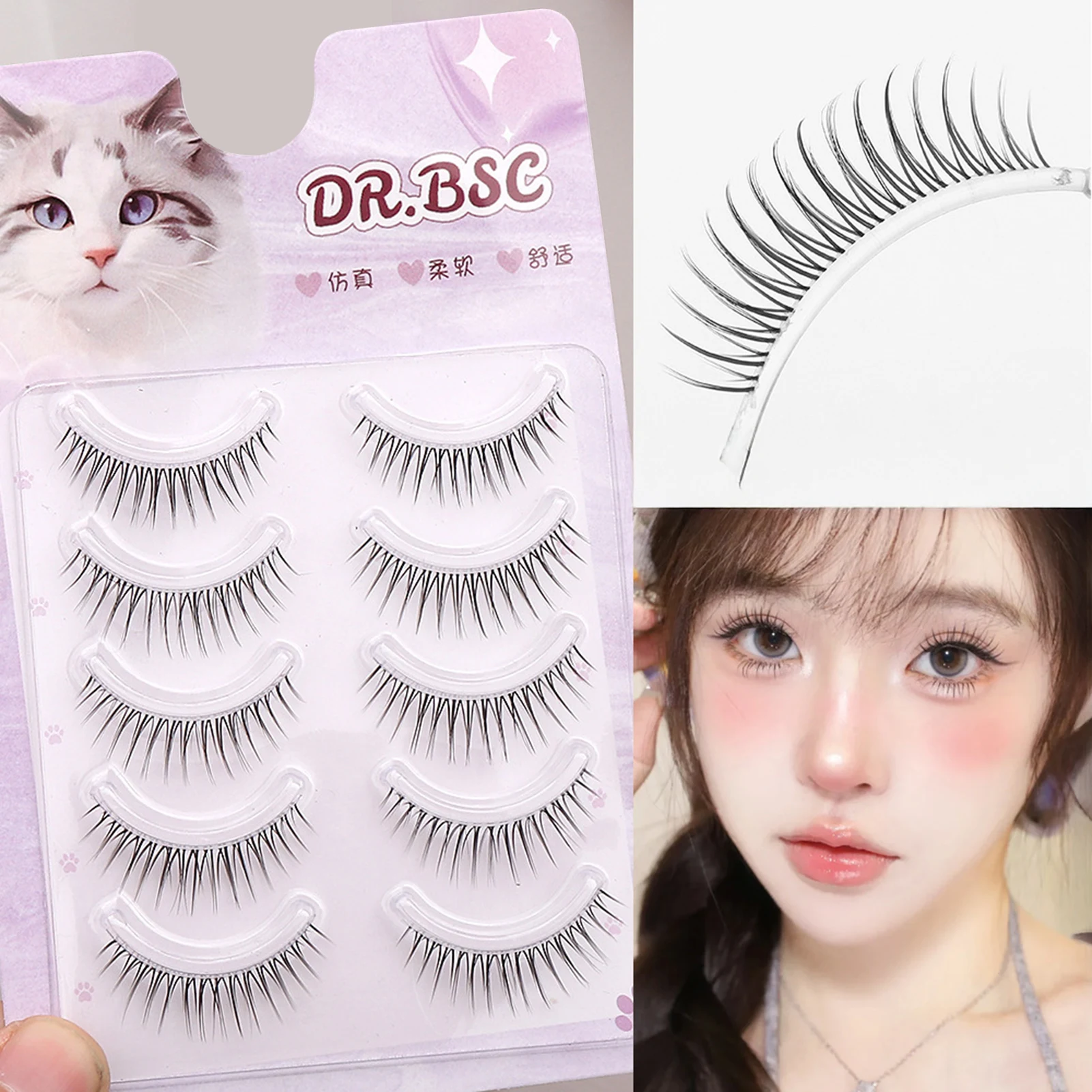 

Clear Band Strip Wispy Fake Lashes Doll Eye Natural Asian False Eyelashes Comfortable For All-Day Wear