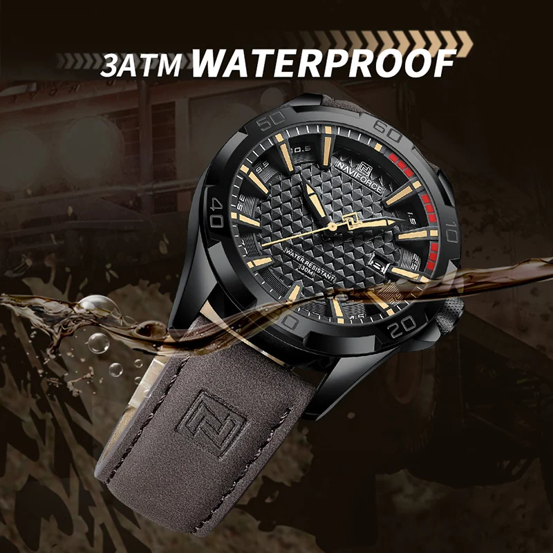 Naviforce Brand Original Waterproof Men\'s Watch Leather Strap Male Wristwatch Quartz Date Luxury Clock Relogio Masculino 2023