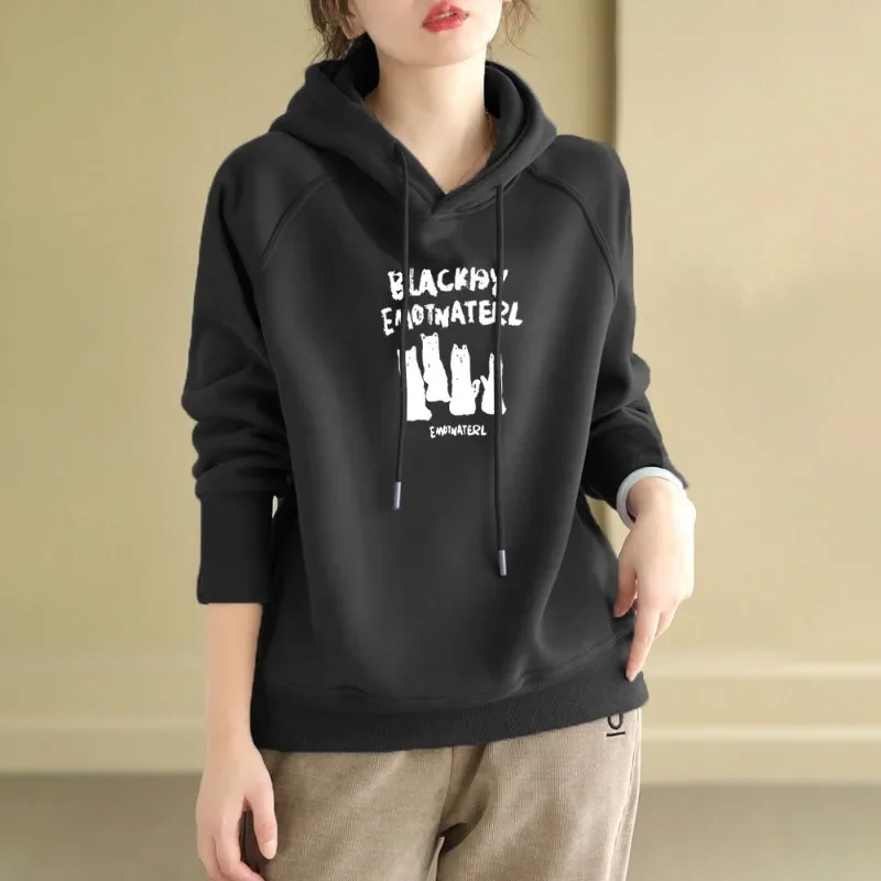 Baggy Printed Woman Hooded Tops Essential Emo Novelty Hoodies Sweatshirt for Women Korean Popular Clothes 2025 Trend Sweat-shirt
