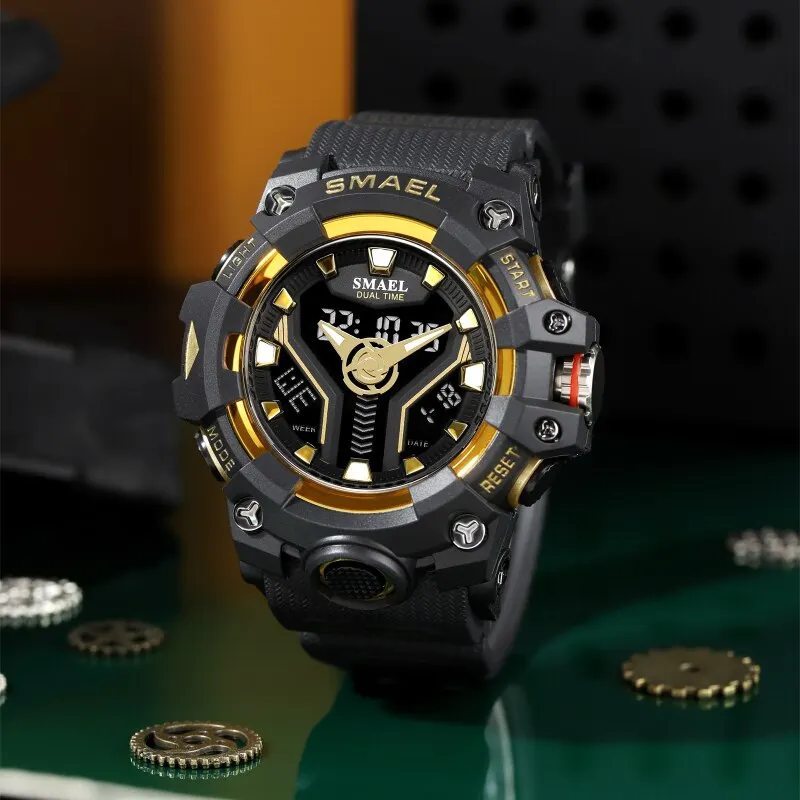 New SMAEL Sport Watch for Man Dual Time Watch for Men Shock Resistant Led Light Watch Military 8075 Quality Mens Sports Watches