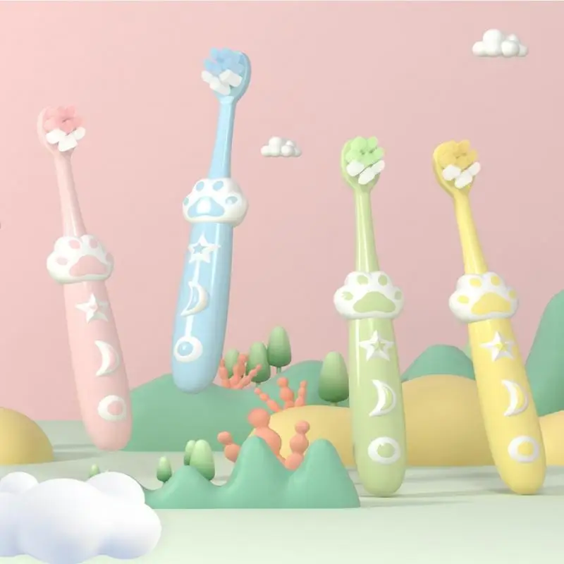 2PCS Soft Bristles Kids Toothbrushes Cat's Paw Shaped Child Cartoon Toothbrush For Kids 3+ Years