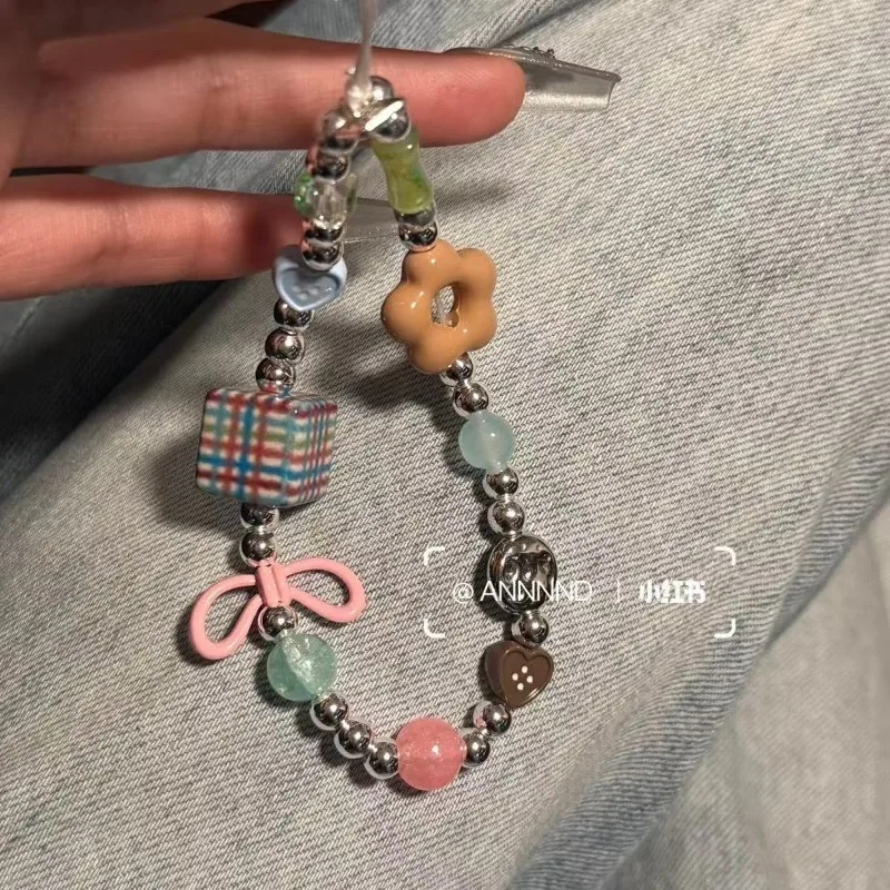 

Цельный ретро коричневый, синий цвет, короткий подвеска для телефона для девочек, милые американские наушники с цветочным принтом, подвеска CCD, аксессуары для телефонов