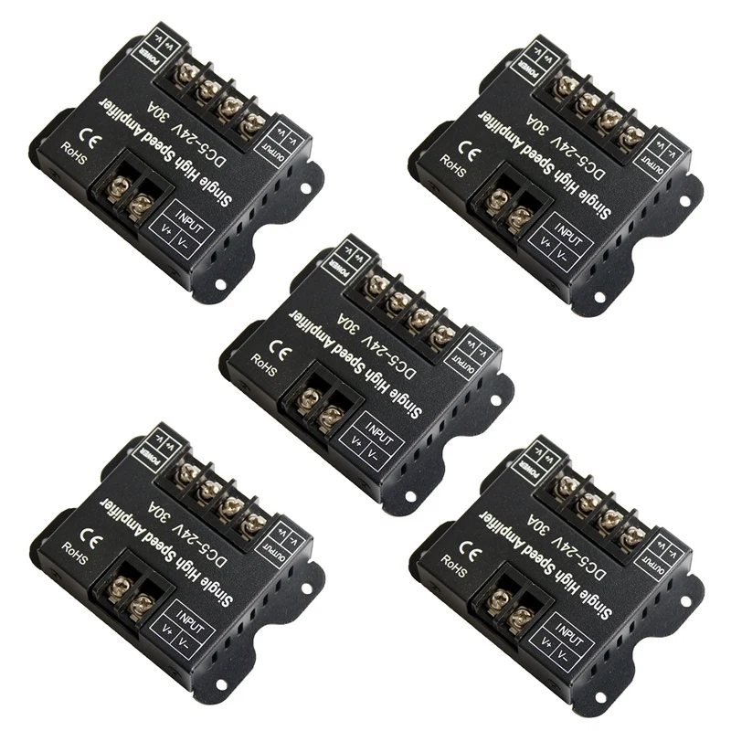 

5X LED Strip Amplifier 30A DC5V -24V Single High Speed Amplifier For Single Colour LED Strip Power Repeater Controller