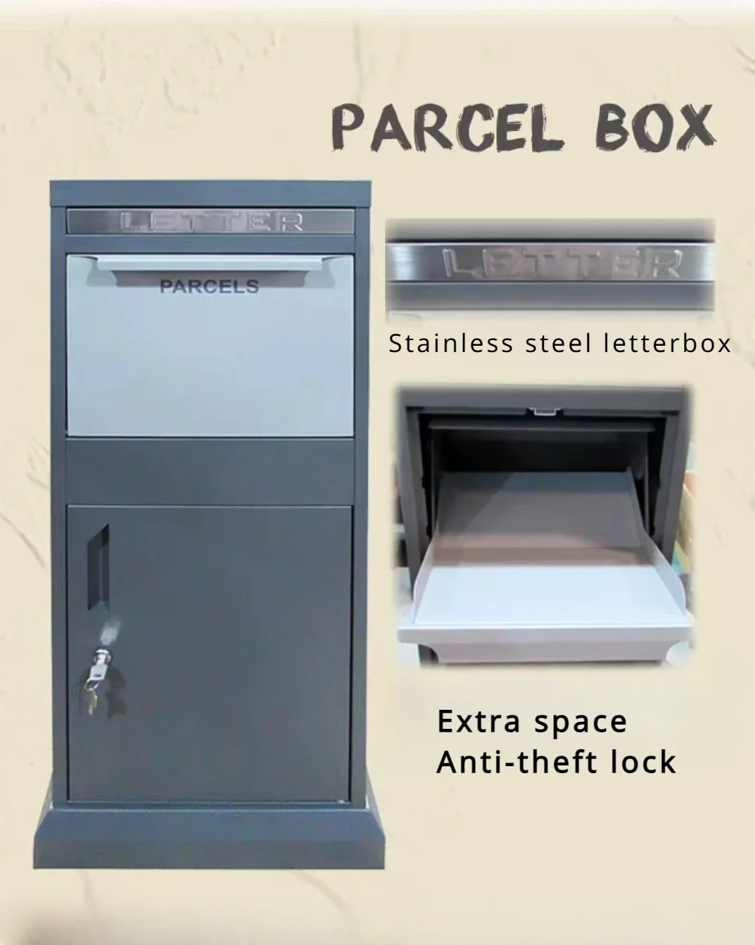 Large Metal Outdoor Apartment Waterproof Free Standing Package Box Parcel Mail Boxes Letterbox Parcel Drop Mailbox