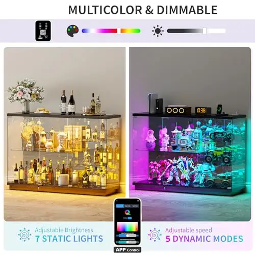 5-Tier Lockable Display Cabinet with Glass Door and Motion RGB Lights,White | 47.2